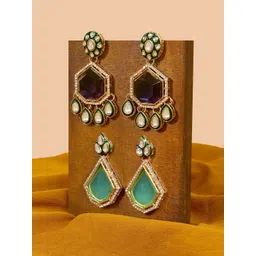 Zaveri Pearls Set of 2 Gold-Plated Contemporary Drop Earrings-picture-15