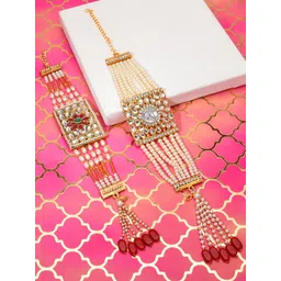 Zaveri Pearls Set of 2 Gold-Plated Kundan & Pearl Studded Wraparound Bracelets-picture-18