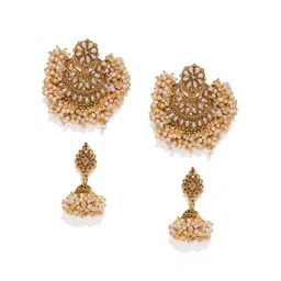 Zaveri Pearls Set Of 2 Gold-Plated Pearls Cluster Studded Earrings-picture-16