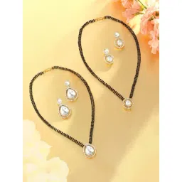 Zaveri Pearls Set of 2 Gold Tone Austrian Diamonds Stones Mangalsutra & Earring Set-ZPFK17941-picture-29