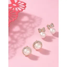 Zaveri Pearls Set of 2 Gold Tone Contemporary Cubic Zirconia Brass Stud Earrings - ZPFK11153-picture-18