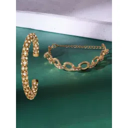 Zaveri Pearls Set of 2 Gold Tone Dazzling Austrian Diamonds Contemporary Bling Bracelets-ZPFK17964-picture-27