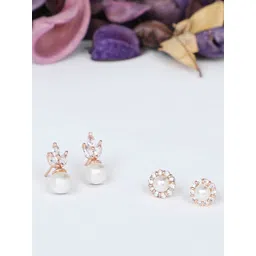 Zaveri Pearls Set of 2 Gold-Toned Contemporary Studs Earrings-picture-12