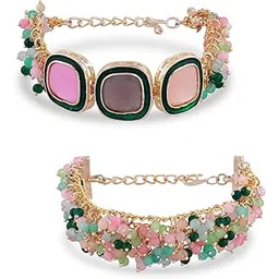 zaveri pearls Set Of 2 Multi-Colour Stones & Beads Ethnic Bracelet For Women-ZPFK16866-picture-17