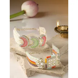 Zaveri Pearls Set of 2 Multicolor Beaded Austrian Diamonds Dazzling Crescent Bracelet-ZPFK16852-picture-24