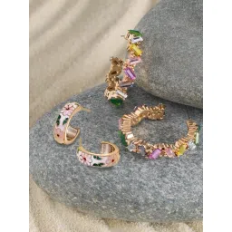 Zaveri Pearls Set Of 2 Multicolor Dazzling Stones Party Bling Semi Hoop Earrings-ZPFK16882-picture-44