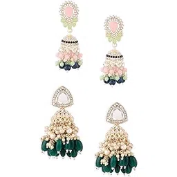 zaveri pearls Set of 2 Multicolor Stones Beads Clustered Traditional Jhumka Earrings For Women-ZPFK17984-picture-11