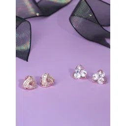 Zaveri Pearls Set of 2 Rose Gold & White Contemporary Studs Earrings-picture-10