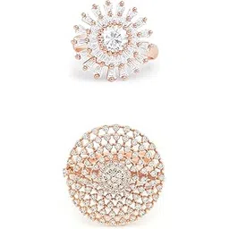 zaveri pearls Set of 2 Rose Gold Contemporary Cubic Zirconia Adjustable Finger Rings For Women-ZPFK13481-picture-29