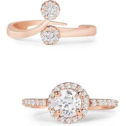 zaveri pearls Set of 2 Rose Gold Contemporary Cubic Zirconia Brass Adjustable Rings For Women-ZPFK11191-picture-31