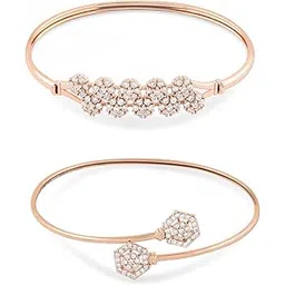 zaveri pearls Set of 2 Rose Gold Contemporary Cubic Zirconia Brass Kada Style Bracelet For Women-ZPFK11116-picture-30