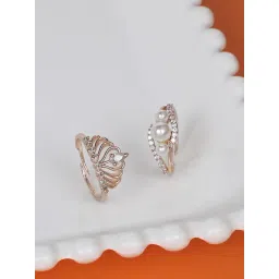 Zaveri Pearls Set Of 2 Rose Gold Contemporary Cubic Zirconia Brass Rings-ZPFK11179-picture-18