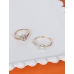 Zaveri Pearls Set of 2 Rose Gold Contemporary Cubic Zirconia Brass Rings-ZPFK11194-picture-16