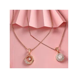 Zaveri Pearls Set of 2 Rose Gold Contemporary Cubic Zirconia Pendant Chain-ZPFK17536-picture-20