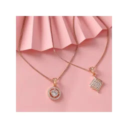 Zaveri Pearls Set of 2 Rose Gold Contemporary Cubic Zirconia Pendant Chain-ZPFK17537-picture-10