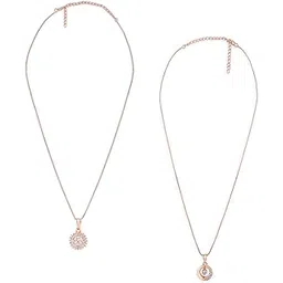 zaveri pearls Set of 2 Rose Gold Contemporary Cubic Zirconia Pendants With Chains For Women-ZPFK17536-picture-32