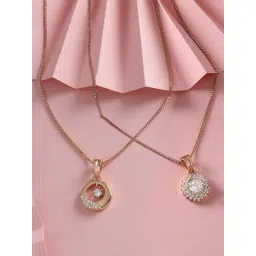 Zaveri Pearls Set of 2 Rose Gold Contemporary Cubic Zirconia Pendants with Chains-ZPFK17536-picture-11