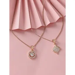 Zaveri Pearls Set of 2 Rose Gold Contemporary Cubic Zirconia Pendants with Chains-ZPFK17537-picture-19