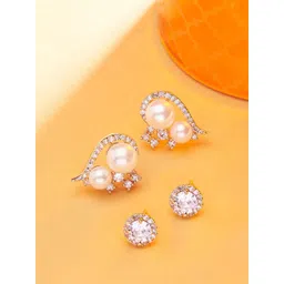 Zaveri Pearls Set of 2 Rose Gold Contemporary Cubic Zirconia Studded Studs Earrings-picture-12