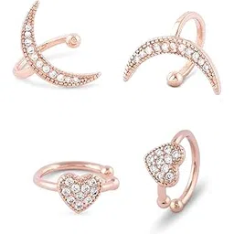 zaveri pearls Set of 2 Rose Gold Cubic Zirconia Brass Ear Cuff Earrings For Women-ZPFK15120-picture-14