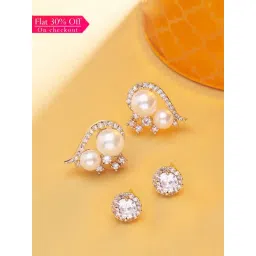 Zaveri Pearls Set of 2 Rose Gold Cubic Zirconia Brass Studs Earrings-ZPFK15126-picture-18