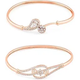 zaveri pearls Set of 2 Rose Gold Cubic Zirconia Contemporary Brass Kada Bracelets For Women-ZPFK13384-picture-11