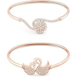 zaveri pearls Set of 2 Rose Gold Cubic Zirconia Contemporary Brass Kada Bracelets For Women-ZPFK13387-picture-12