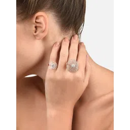 Zaveri Pearls Set Of 2 Rose Gold-Plated & White CZ-Studded Finger Rings-picture-25