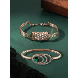 Zaveri Pearls Set of 2 Rose Gold Tone Contemporary Cubic Zirconia Brass Kada Bracelet-ZPFK17973-picture-18