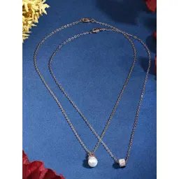 Zaveri Pearls Set of 2 Rose Gold Tone Cubic Zirconia & Pearl Pendants with Chains-ZPFK18395-picture-39