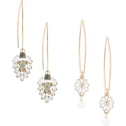 zaveri pearls Set Of 2 White Tiny Enamel Flower Contemporary Drop Earring For Women-ZPFK16883-picture-55