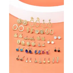 Zaveri Pearls Set of 25 Gold Tone Classy Contemporary Stud Earrings-ZPFK14640-picture-20