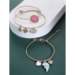 Zaveri Pearls Set of 3 Pink Turquoise Enamel Hearts Diamonds Embellished Stack Bracelets-ZPFK14551-picture-28