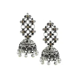 Zaveri Pearls Silver Alloy Antique Floral Jhumki Earrings-picture-47