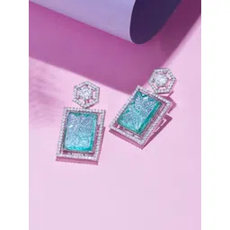 Zaveri Pearls Silver-Plated Cubic Zirconia Studded Drop Earrings-picture-32