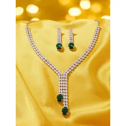Zaveri Pearls Silver-Plated Dazzling Diamond Studded Contemporary Lariat Jewellery Set-picture-21