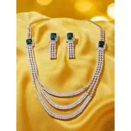 Zaveri Pearls Silver-Plated Dazzling Diamond Studded Contemporary Layered Jewellery Set-picture-22