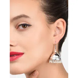Zaveri Pearls Silver-Plated Oxidised Dome Shaped Jhumkas Earrings-picture-25