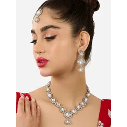 Zaveri Pearls Silver-Plated Stone-Studded Jewellery Set-picture-22
