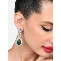 Zaveri Pearls Silver-Plated Teardrop Shaped Cubic Zirconia Studded Drop Earrings-picture-17