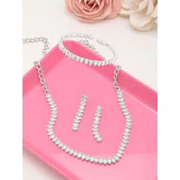 Zaveri Pearls Silver-Plated White CZ-Studded Jewellery Set-picture-31