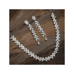 Zaveri Pearls Silver Tone Austrian Diamonds Contemporary Necklace & Earring Set - ZPFK8939-picture-10