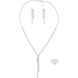 zaveri pearls Silver Tone Cubic Zirconia Designer Brass Party Lariat Contemporary Necklace Earring & Ring Set For Women-ZPFK18510-picture-22