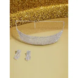 Zaveri Pearls Silver Tone Dazzling Austrian Diamonds Bling Necklace & Earring Set-ZPFK17321-picture-34