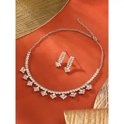 Zaveri Pearls Silver Tone Dazzling Diamonds Embellished Contemporary Necklace Earring Set-ZPFK17200-picture-36