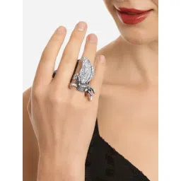 Zaveri Pearls Silver Tone Flying Horse Antique Oxidized Adjustable Finger Ring-ZPFK16648-picture-19