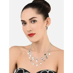 Zaveri Pearls Silver Tone Multi Layered Dangling Coin Contemporary Necklace & Earring Set-ZPFK11614-picture-26