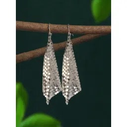 Zaveri Pearls Silver Tone Party Bling Metallic Mesh Grid Sequins Tassel Earrings-ZPFK17261-picture-13