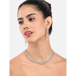 Zaveri Pearls Silver-Toned Austrian Diamonds Studded Jewellery Set-picture-35