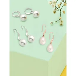 Zaveri Pearls Silver-Toned Set of 3 Studs Earrings-picture-12